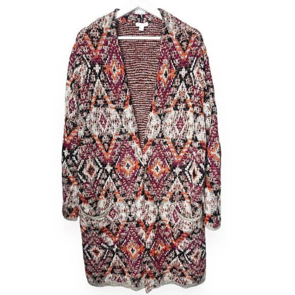 J JILL Open Aztec Chunky Long Cardigan Size 1X‎